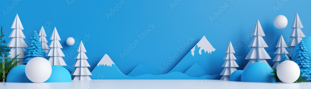 A blue background with white trees and mountains A blue background with white trees and mountains