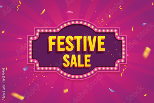 Ethnic Shape 3D Lightbox With Glowing Bulb On Pink Background. Retro Theme Design Vector Illustration. Festive Sale Concept.