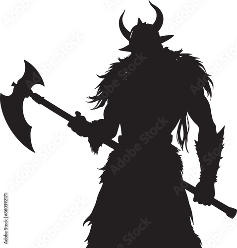 viking with a sword illustration black and white
