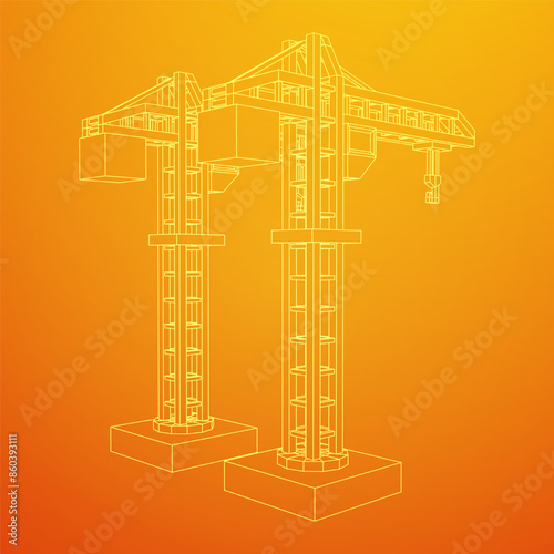 Construction crane tower. Building industrial concept. Wireframe low poly mesh vector illustration.
