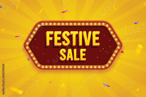 Ethnic Shape 3D Lightbox With Glowing Bulb On Yellow Background. Retro Theme Design Vector Illustration. Festive Sale Concept.