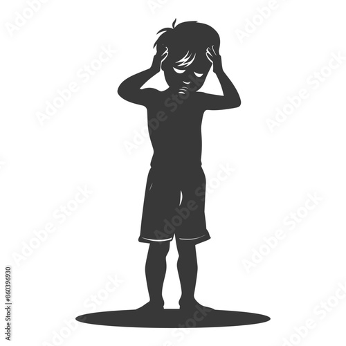 Silhouette of a young boy clutching his head, feeling overwhelmed.