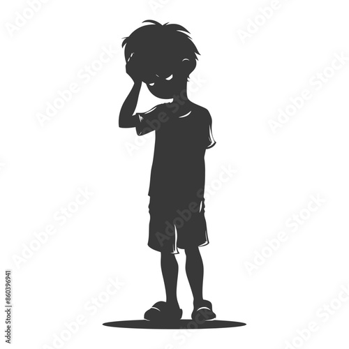 Puzzled Boy Silhouette: Cartoon Illustration of a Confused Child Scratching Head.