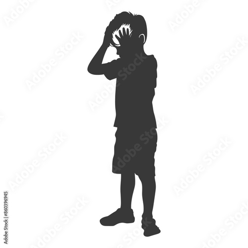 Silhouette of Boy Covering Face, Peek-a-Boo Play, Shy Gesture, Minimalist Design