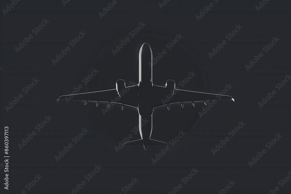 A sleek and minimalistic silhouette of an airplane in flight, set against a dark sky. This image is perfect for use by airlines and flight booking agencies. Generative AI A sleek and minimalistic silhouette of an airplane in flight, set against a dark sky. This image is perfect for use by airlines and flight booking agencies. Generative AI