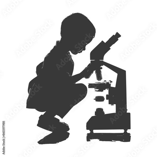 Child Scientist: Silhouette of Young Boy Using Microscope, Scientific Discovery, Education.