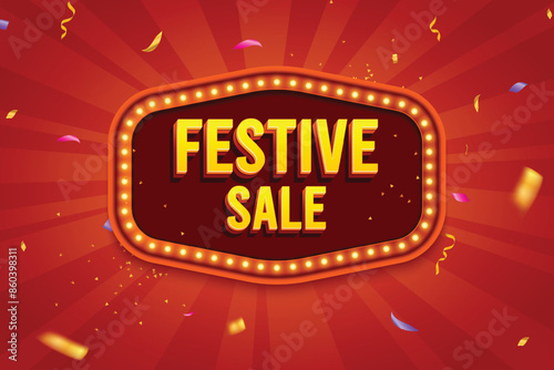 Ethnic Shape 3D Lightbox With Glowing Bulb On Red Background. Retro Theme Design Vector Illustration. Festive Sale Concept.