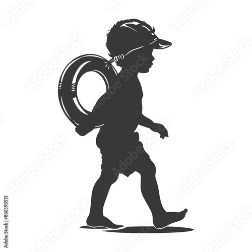 Silhouette: Beach Bound - Boy with Inner Tube and Cap.