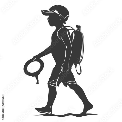 Silhouette of Boy with Water Backpack and Inner Tube: Summer Adventure