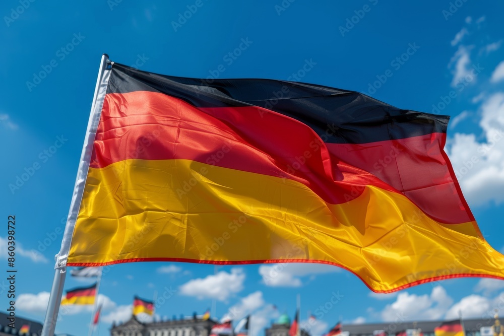 German Flag Waving in the Wind on a Sunny Day German Flag Waving in the Wind on a Sunny Day