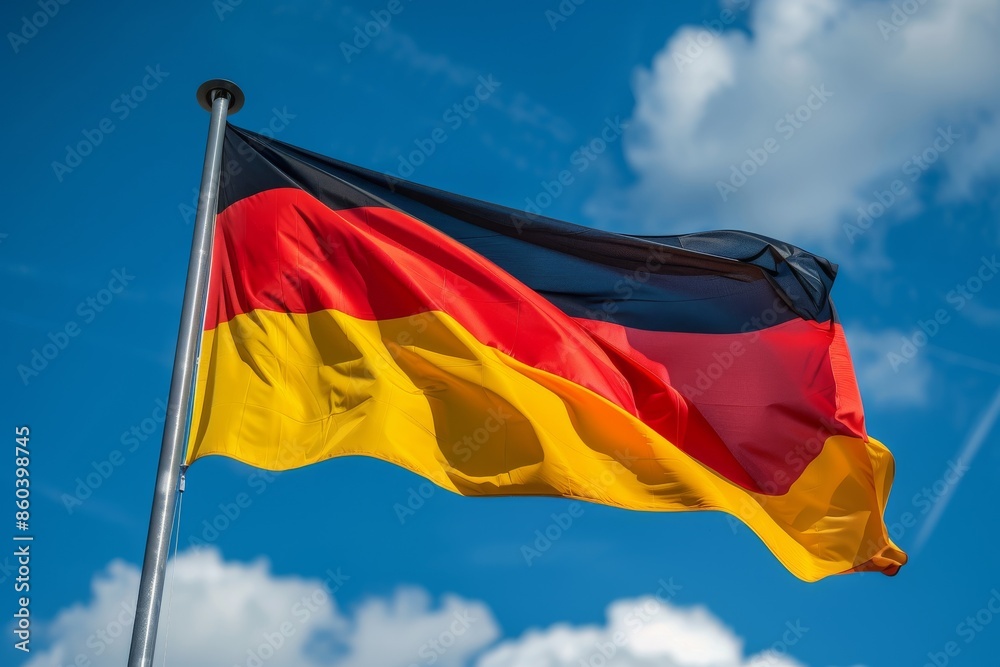German Flag Waving in the Wind on a Sunny Day German Flag Waving in the Wind on a Sunny Day