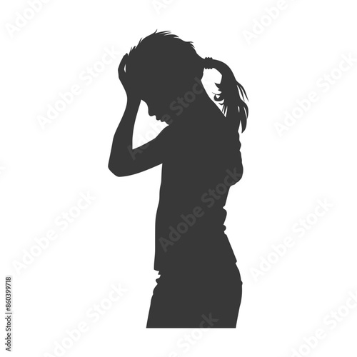 Pensive Girl Silhouette: Downcast Eyes, Worried Expression, Simple Isolation.