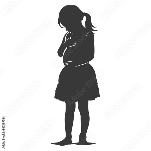 Pensive Girl Silhouette: Young Female Figure in Deep Thought, Looking Downward.