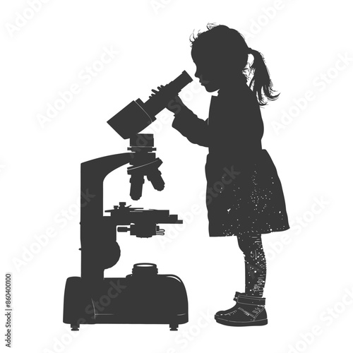 Silhouette of a Girl Discovering Science with a Microscope.