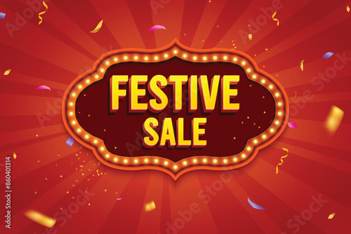 Ethnic Shape 3D Lightbox With Glowing Bulb On Red Background. Retro Theme Design Vector Illustration. Festive Sale Concept.