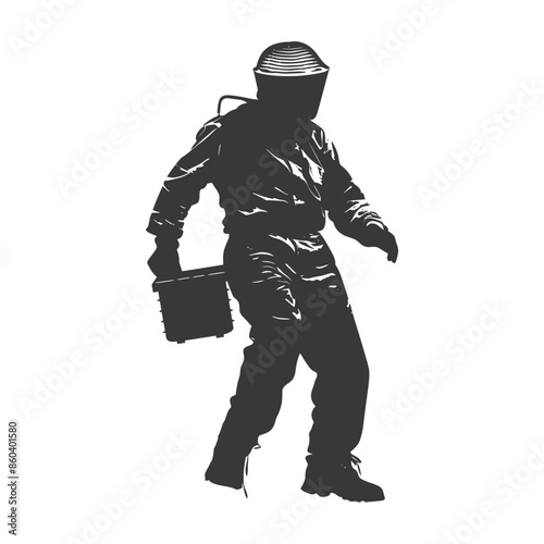 Hazmat Worker Silhouette: Isolated Figure in Protective Suit Carrying Case, Vector Style.