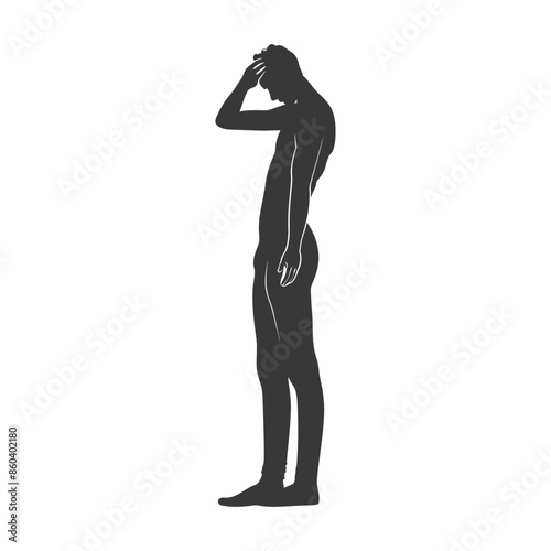 silhouette man holding headache in pain black color only