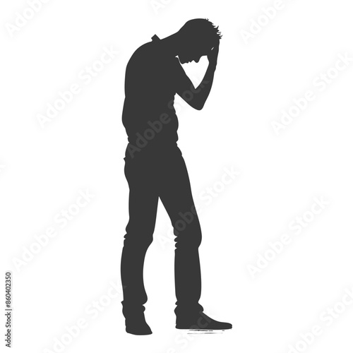 silhouette man holding headache in pain black color only