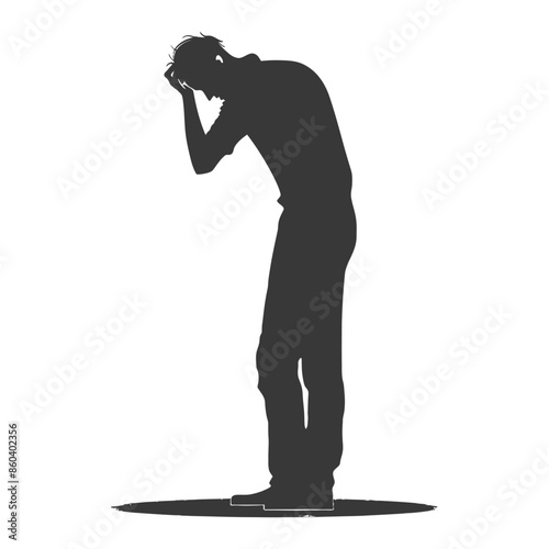 silhouette man holding headache in pain black color only