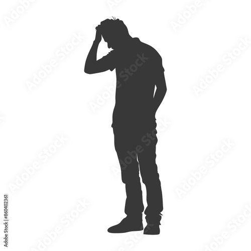 silhouette man holding headache in pain black color only