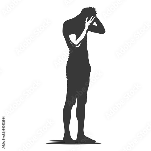 silhouette man holding headache in pain black color only