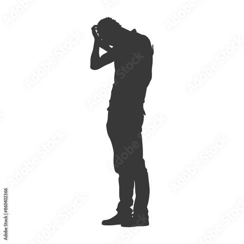 silhouette man holding headache in pain black color only