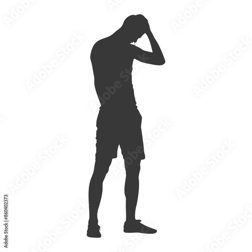 silhouette man holding headache in pain black color only