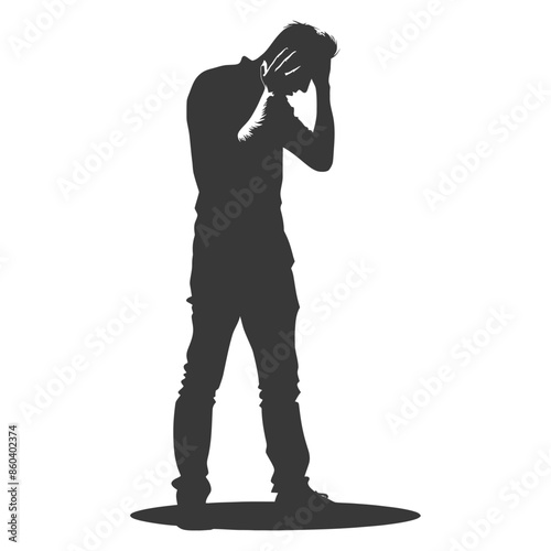 silhouette man holding headache in pain black color only