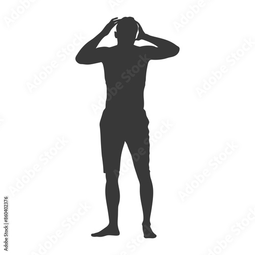 silhouette man holding headache in pain black color only
