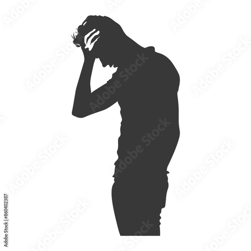 silhouette man holding headache in pain black color only