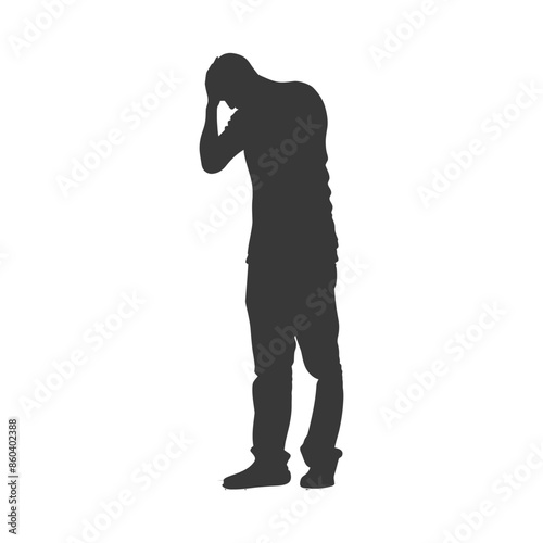 silhouette man holding headache in pain black color only