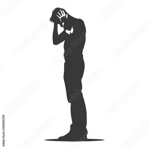 silhouette man holding headache in pain black color only