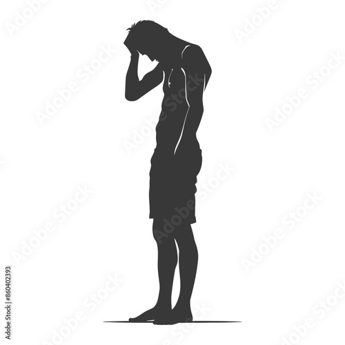 silhouette man holding headache in pain black color only