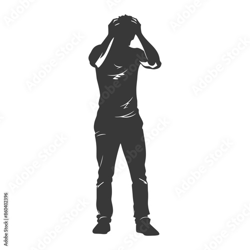 silhouette man holding headache in pain black color only