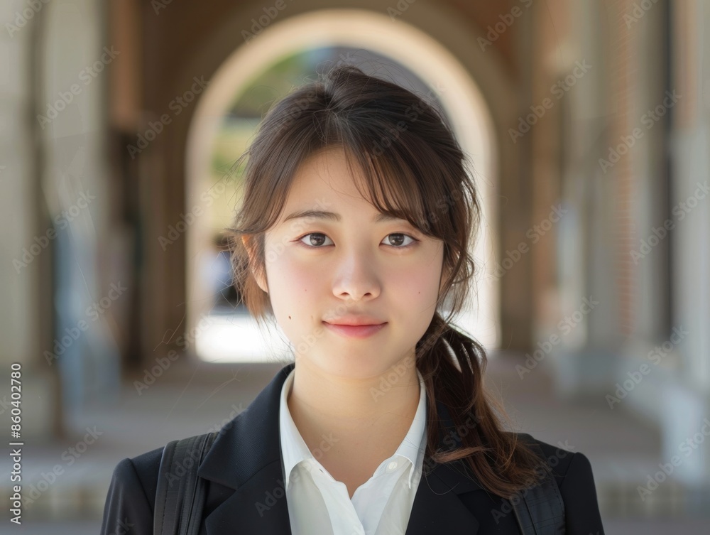 Japanese College Student in Traditional Attire PosingSerene Expression Japanese College Student in Traditional Attire PosingSerene Expression