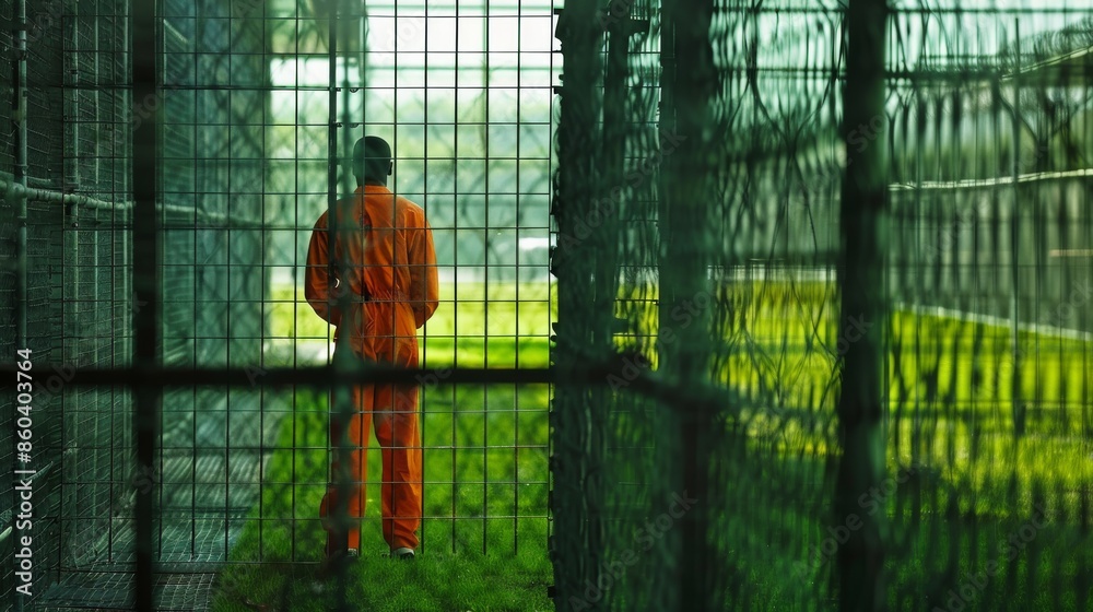 Male prisoner in a cage at the prison It conveys hopelessness and contemplation. Male prisoner in a cage at the prison It conveys hopelessness and contemplation.