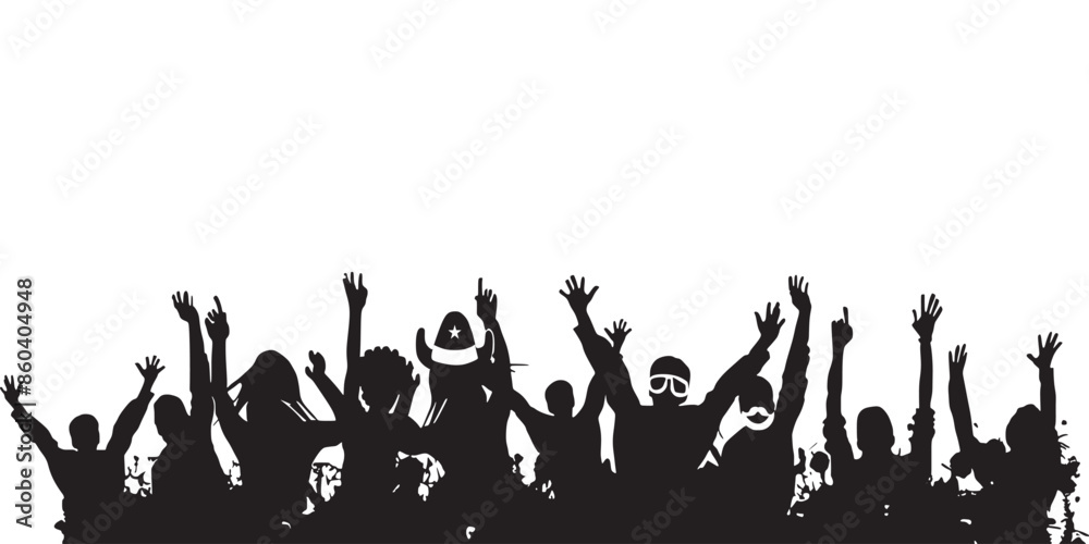 Obraz premium Silhouette Happy Young Group Party People Together Dancing. Cheering Crowd Dance To The Music At Musical Concert. Disco. Isolated On Transparent Background. 