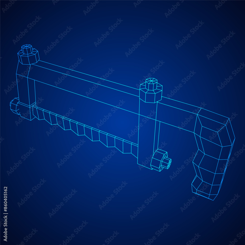 Obraz premium Hacksaw manual or Hand hacksaw. Wireframe low poly mesh vector illustration