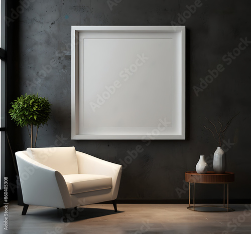 Living room wall poster mockup. Interior mockup with house background. Modern interior design. Frame mockup, ISO A paper size. 