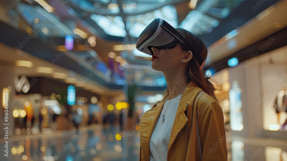 Shopper exploring a virtual reality mall for interactive shopping experiences Shopper exploring a virtual reality mall for interactive shopping experiences