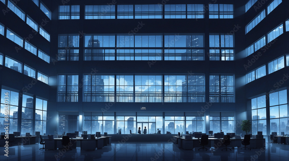 Government Office: Modern building with large windows, busy employees, desks with paperwork, and official decor. Ideal for scenes involving bureaucracy, political maneuvering, and official decisions. Government Office: Modern building with large windows, busy employees, desks with paperwork, and official decor. Ideal for scenes involving bureaucracy, political maneuvering, and official decisions.