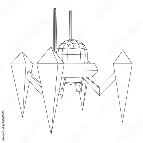 Spider robot with radar antenna. Nanobot, nanotechnology medical concept. Wireframe low poly mesh vector illustration