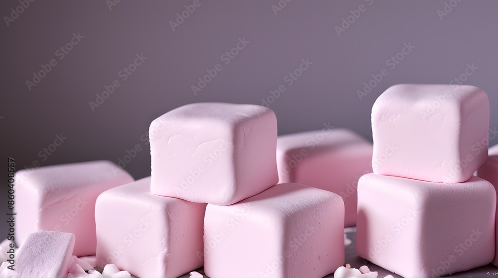 Fototapeta premium A delightful assortment of pastel pink and white marshmallows, each cut into perfectly uniform cubes