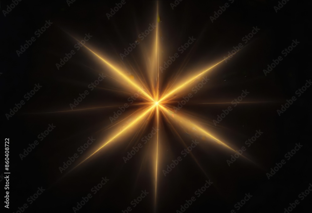 Fototapeta premium Dynamic yellow Celestial Explosion set. Black Background with Glowing golden Sunburst, Digital Lens Flare, and Color-Adjusted Light Rays