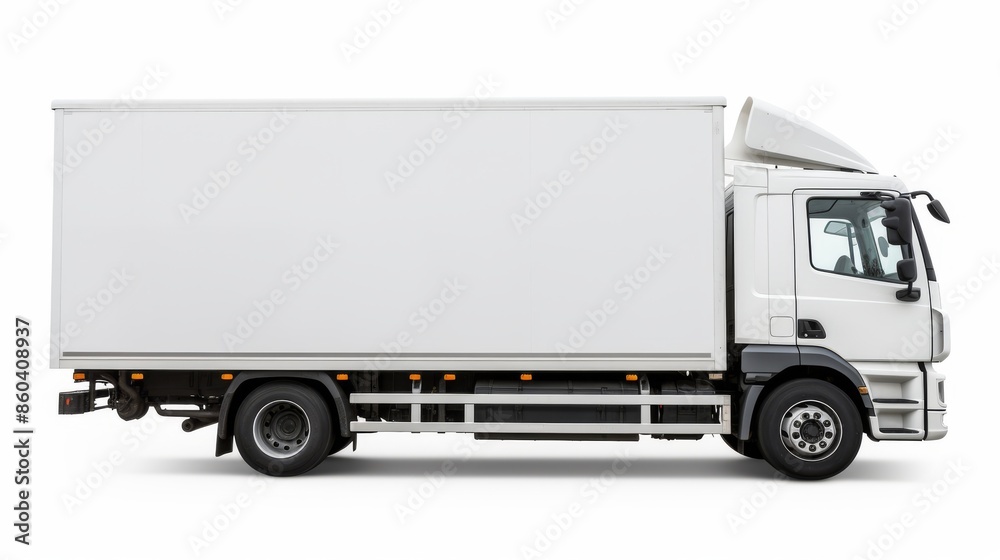 White Delivery Truck Parked Against White Background White Delivery Truck Parked Against White Background