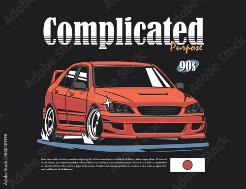 complicated purpose tittle text for 90s car vector design illustration