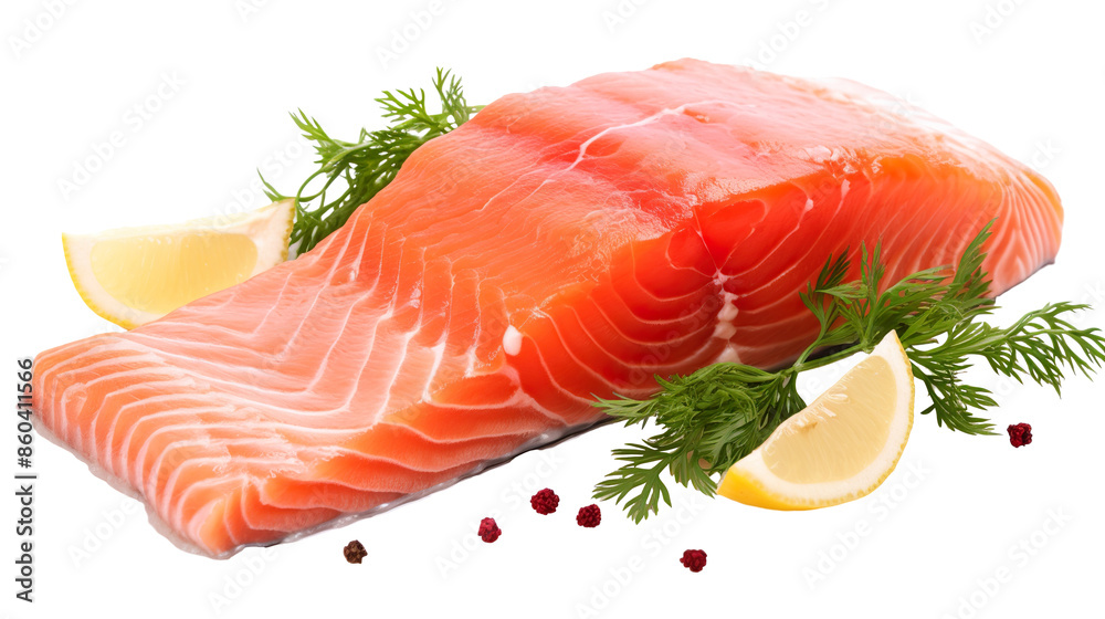 photo of a whole fresh salmon fish alongside sliced salmon meat, isolated on a white background PNG photo of a whole fresh salmon fish alongside sliced salmon meat, isolated on a white background PNG