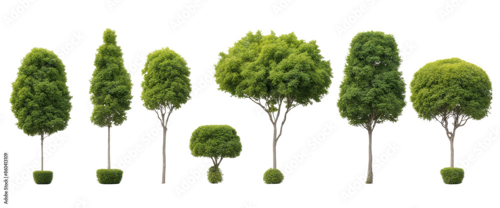 Collection of various green trees isolated with transparent concept, showcasing diverse topiary forms perfect for landscape design and decorative purposes. Collection of various green trees isolated with transparent concept, showcasing diverse topiary forms perfect for landscape design and decorative purposes.