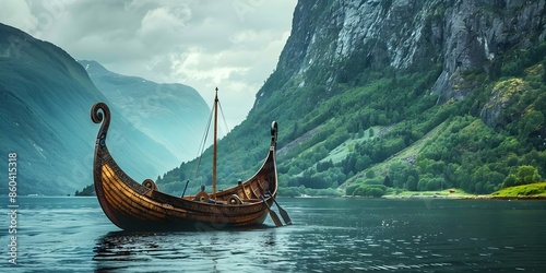 Ancient Viking Longship Military and Transportation in Scandinavia. Concept Ancient Scandinavia, Viking Longship, Military Tactics, Transportation Technology, Norse Sea Voyages