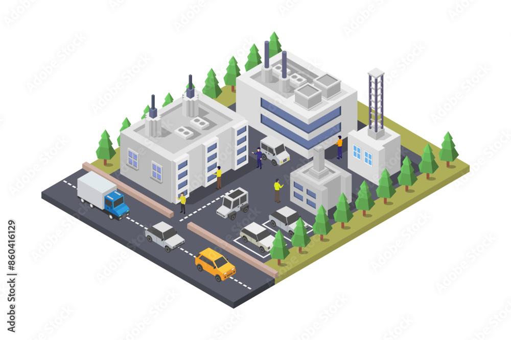 Radio And Television Station Building Isometric Radio And Television Station Building Isometric